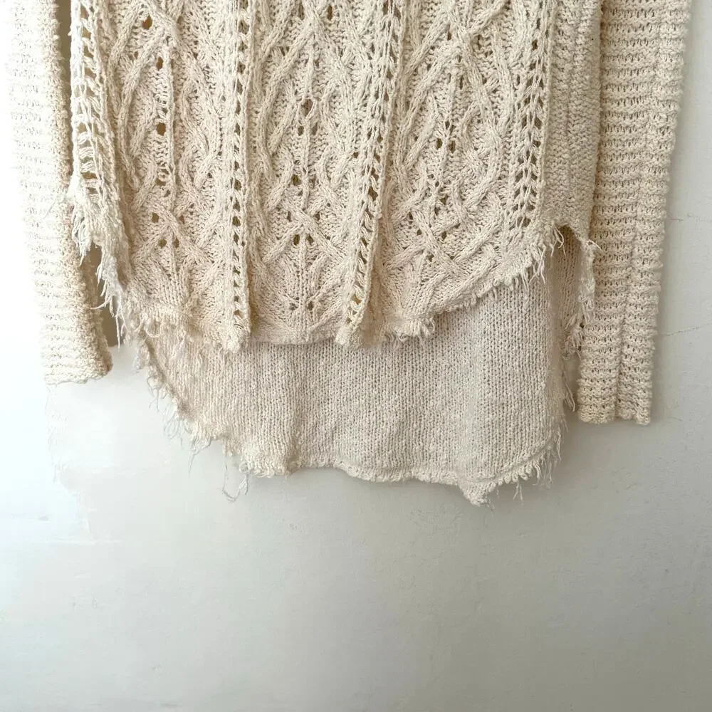 Free People Open Knit Cream Sweater‎ Size XS Boho High Low Lightweight Festival
